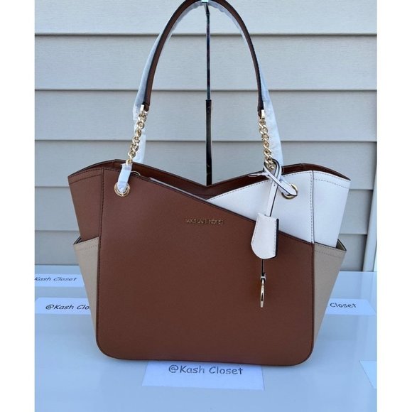 Michael Kors Jet Set Large  XChain ColorBlock Leather Tote Bag -Camel Multi - Picture 1 of 10